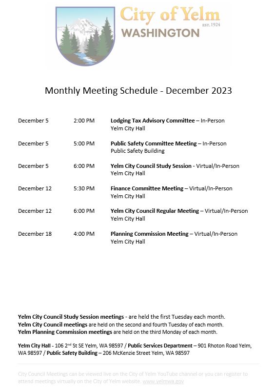 dec meeting schedule